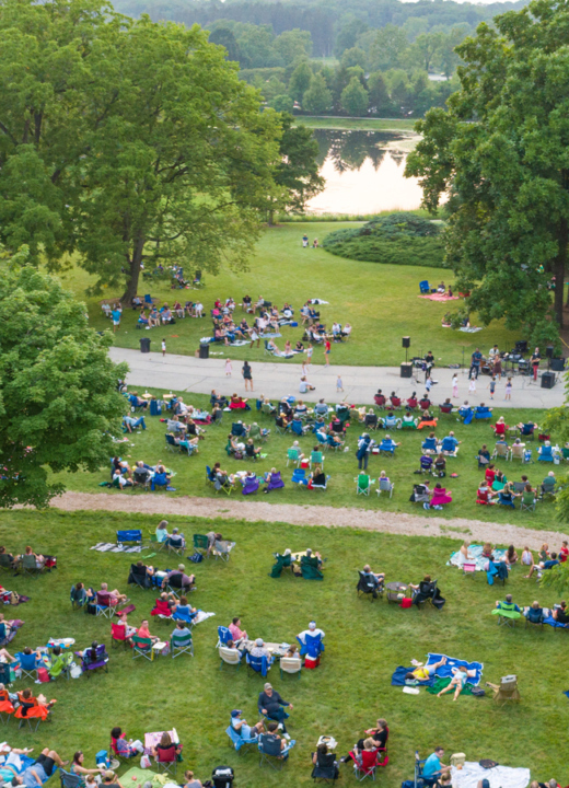 Arbor Evenings aerial photo showing large groups of people